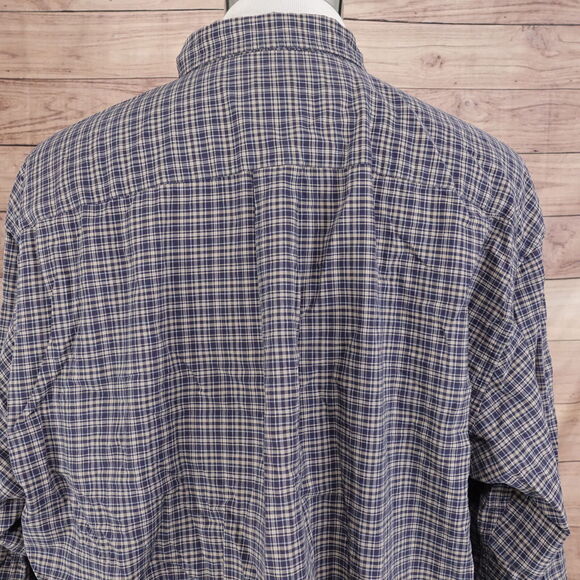 EDDIE BAUER LONG SLEEVE DARK BLUE PLAID BUTTON DOWN SHIRT MENS SIZE XL TALL XLT - Picture 5 of 7